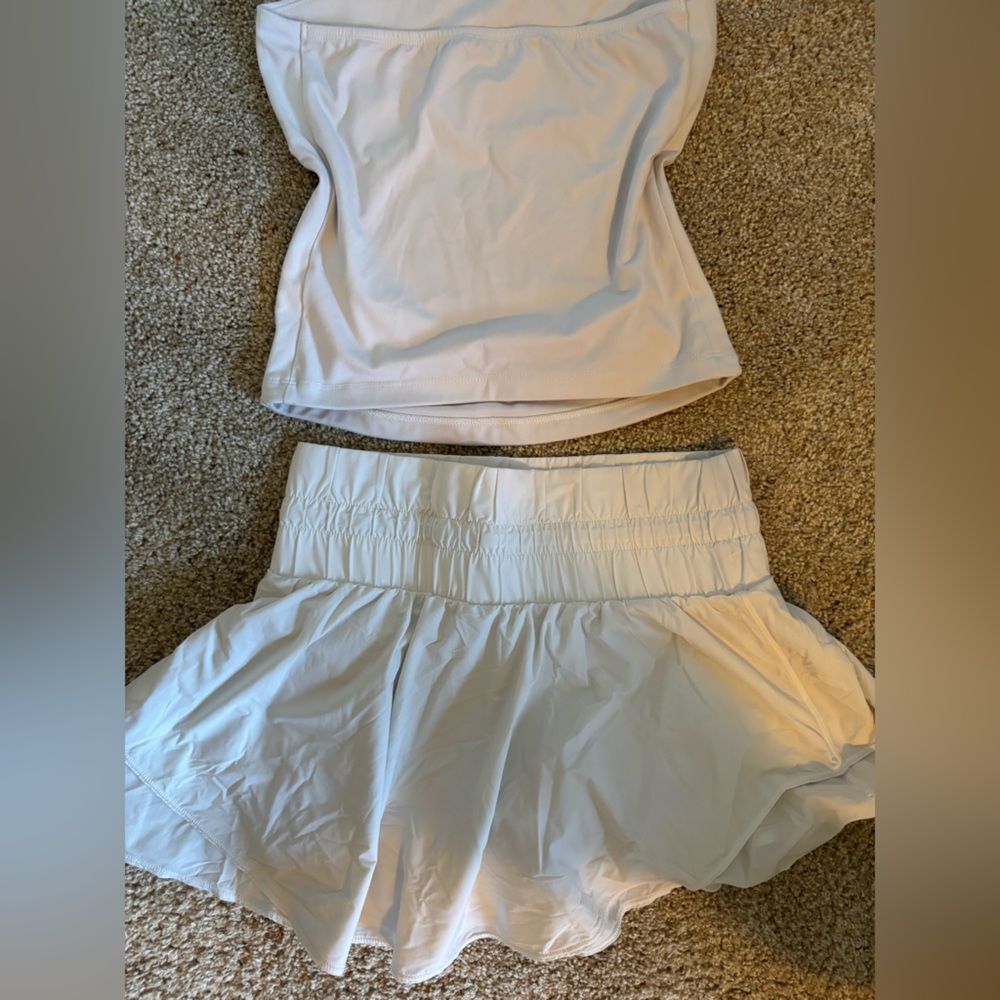 White Strapless Top and Skirt Set